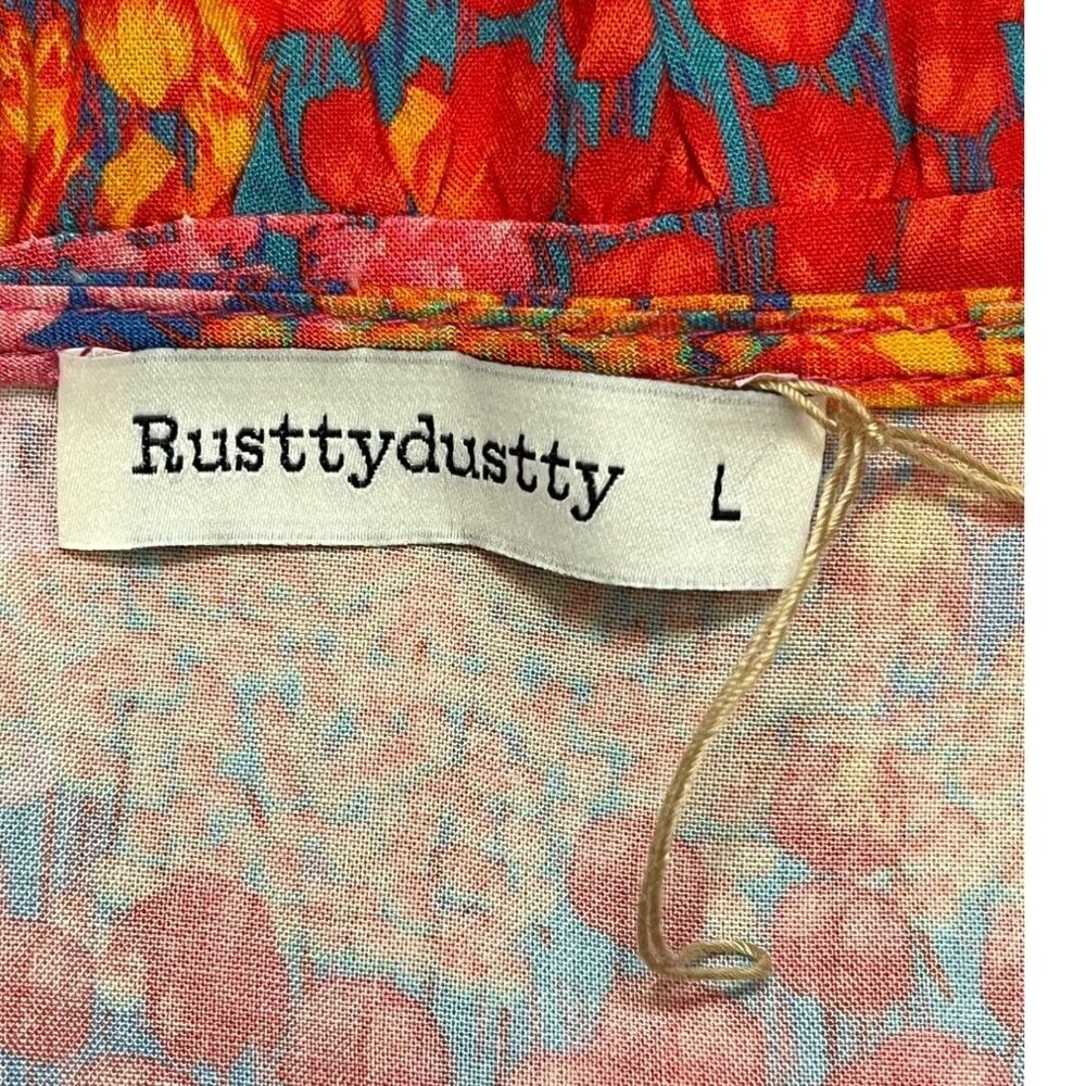 Rusttydustty Pink Floral Boho Blouse Large Lace Trim Peasant Top - Picture 4 of 6